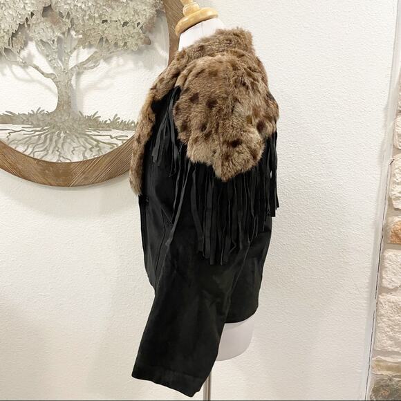 Vintage Polo Norte Black Suede Leather Fur Fringed Jacket 14 - Picture 3 of 9